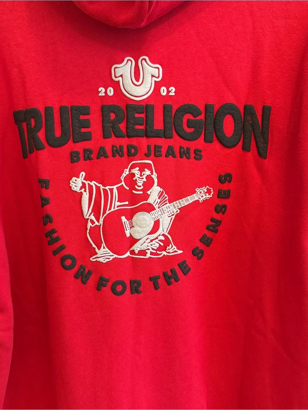 True Religion Red Zip Hoodie with Black Logo